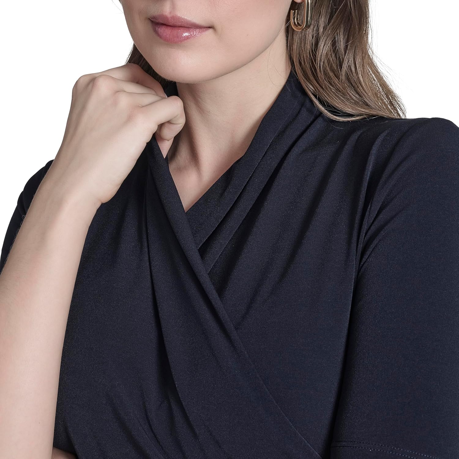 Halston Womens Short Sleeve Crossover Side Ruched Top - Image 5