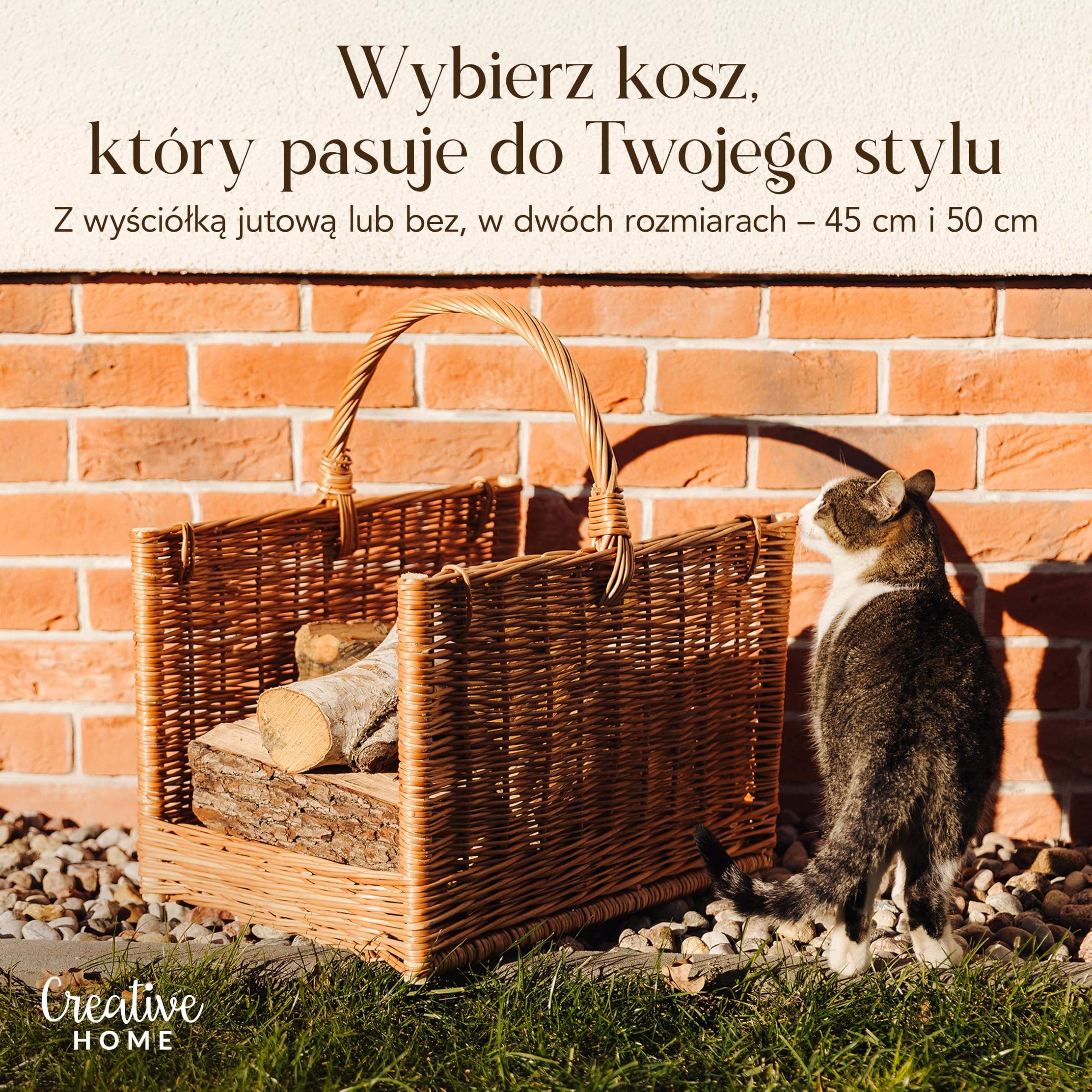 Creative Home Kosz Wiklinowy Przechowywania Drewna Kominkowego z 45x30x47cm