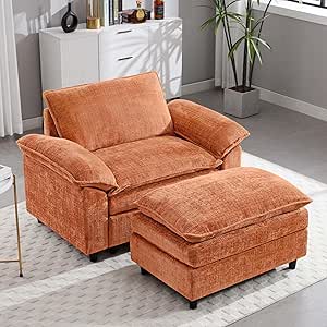 Lounge Bed Oversized Accent Chair With Ottoman, 51'' Wide Modern