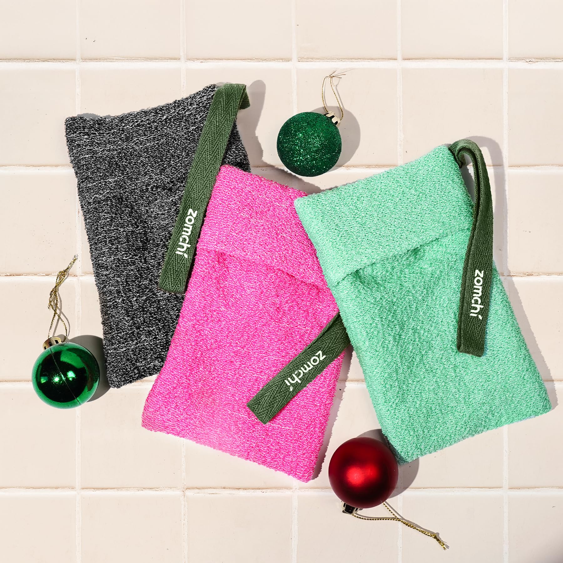 ZOMCHI Lot de 3 Sacs à Savon Exfoliants, éponge Exfoliante pour Le Corps, Porte-Savons pour Savons Solides, Pochettes pour Exfoliation en Profondeur