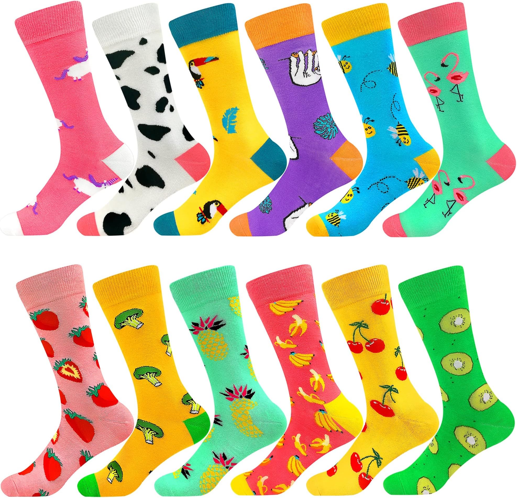 FasefunnFunny socks for women calf fun dress socks colorful crazy novelty fancy sock cotton Packs