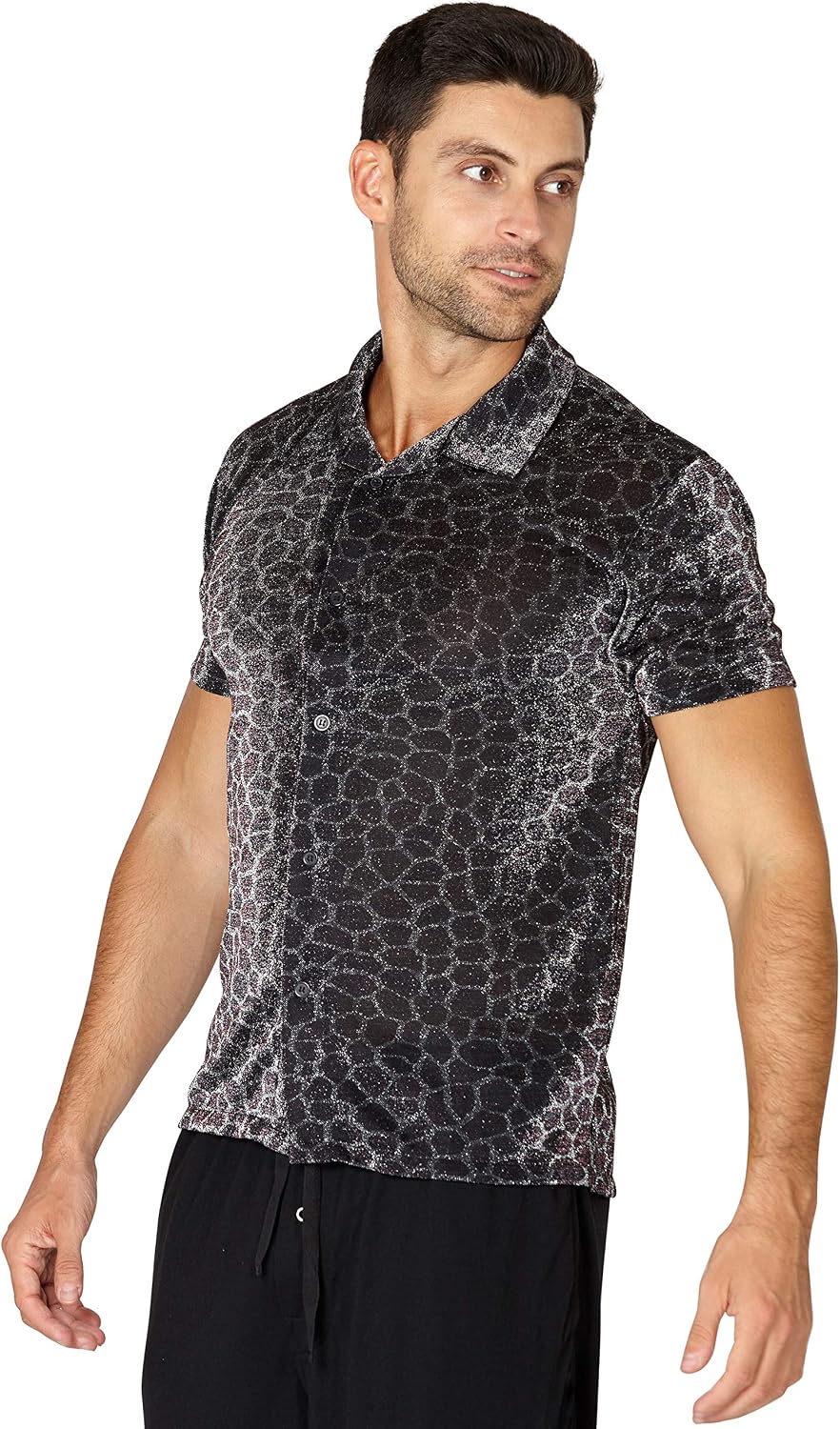 INTIMO Mens' Animal Print Sparkle Button Up Sleep Shirt