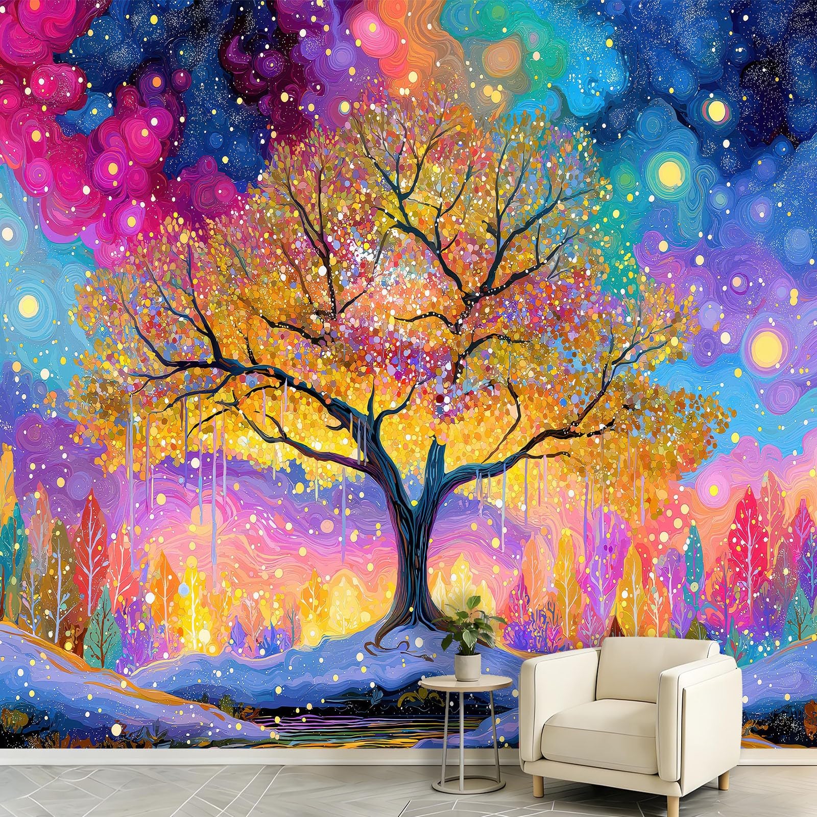 Papier peint panoramique univers et arbre de vie pour salon et chambre