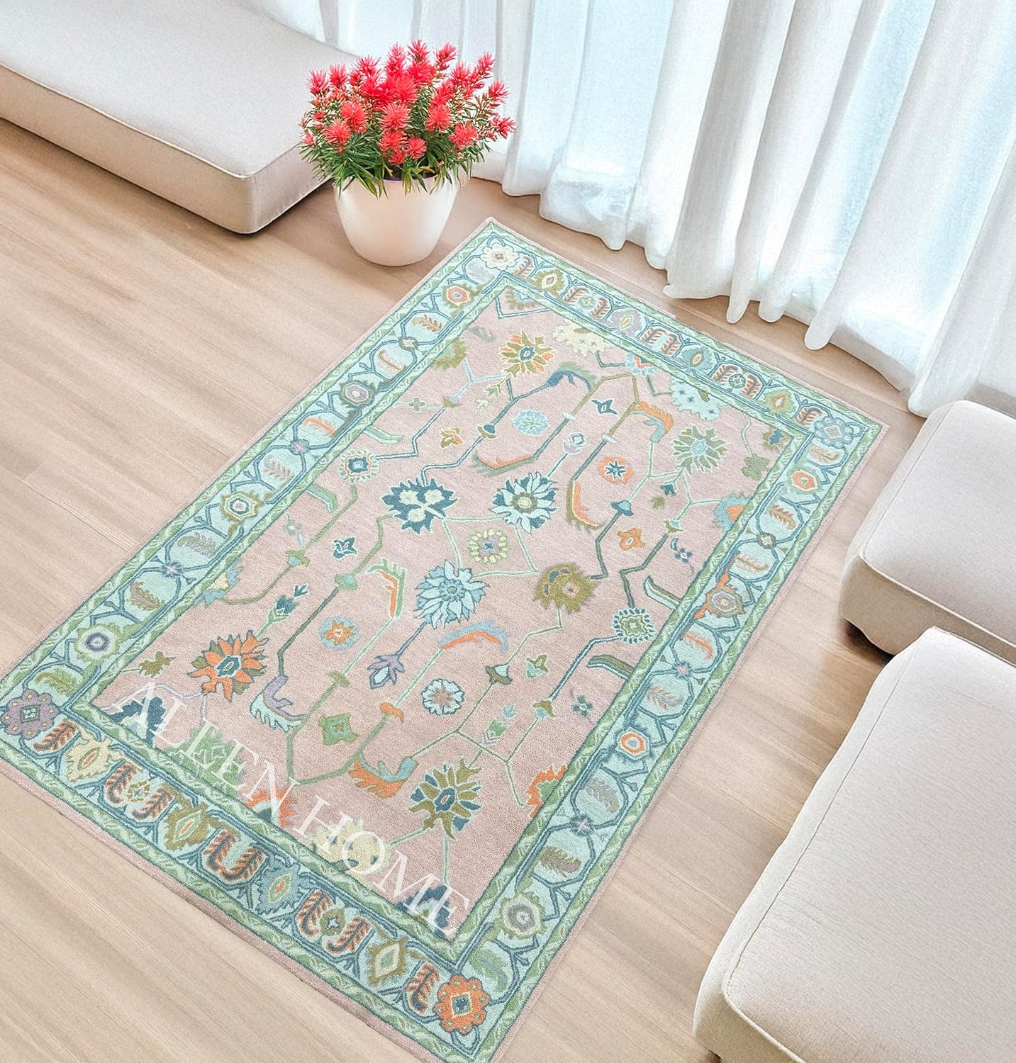 Hand Tufted Oushak Traditional Wool Area Rugs 9' x 12' -100% Wool - Durable - Living Room, Dining Room, Bedroom, & Entryway Area Rugs - Oushak Lori Design Rug Pink