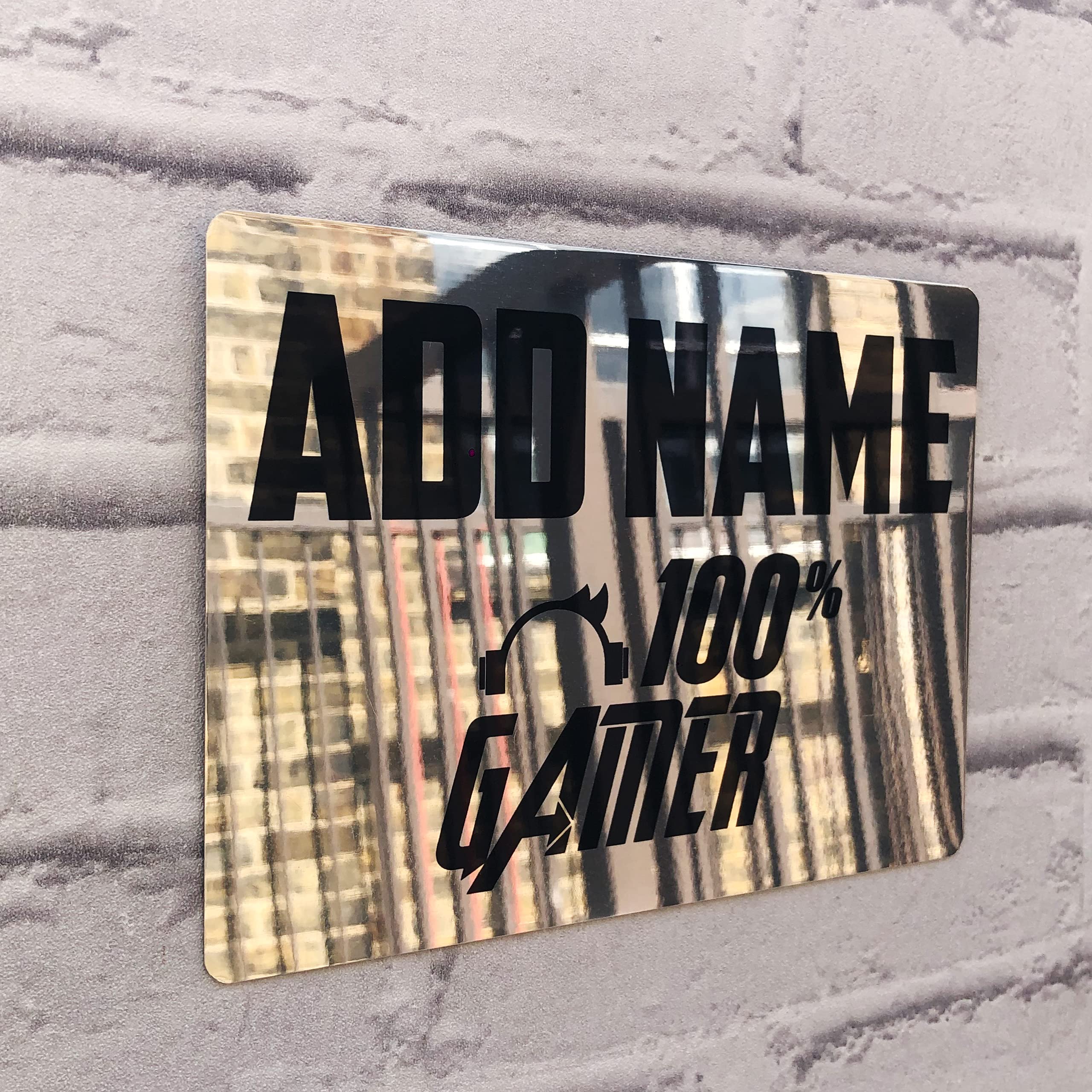Shopquality4u 100% Gamer D9 Personalised Game Metal Mirror Gamer Sign - Customised Printed Wall Art Plaque A4 100% Gamer