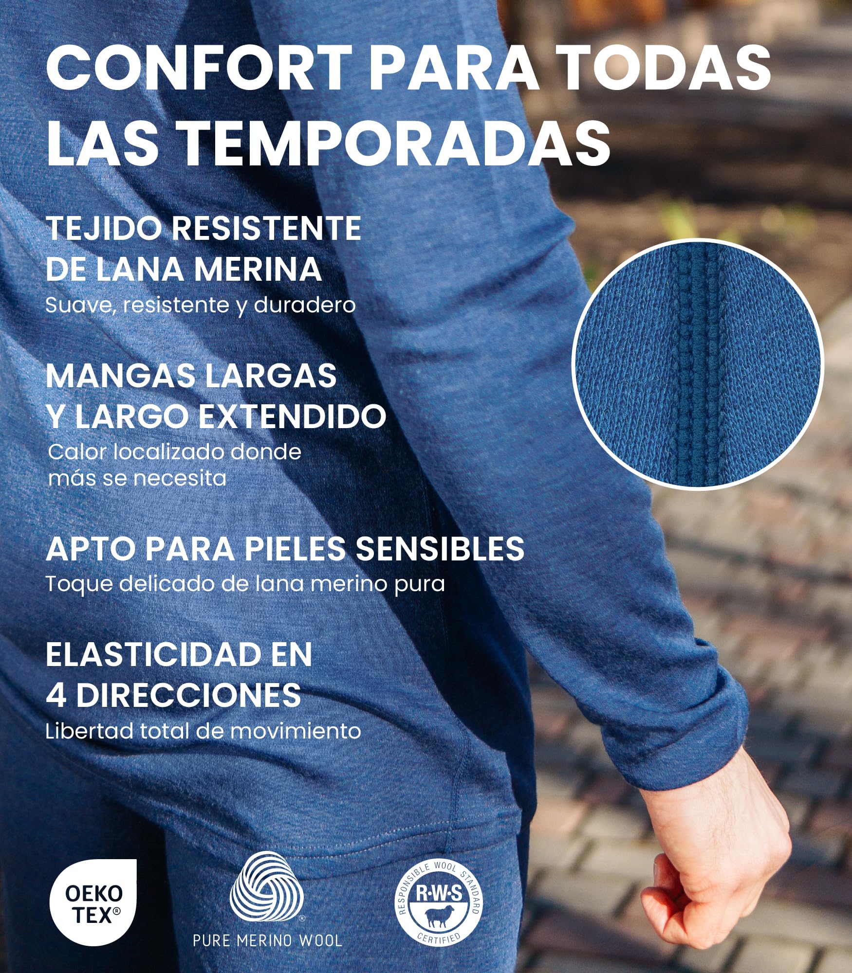 Merino.tech Camiseta Lana Merino Hombre - Deportiva Ropa Térmica 100% Lana Merino Ligero, Medio, Pesado con Calcetines - 5