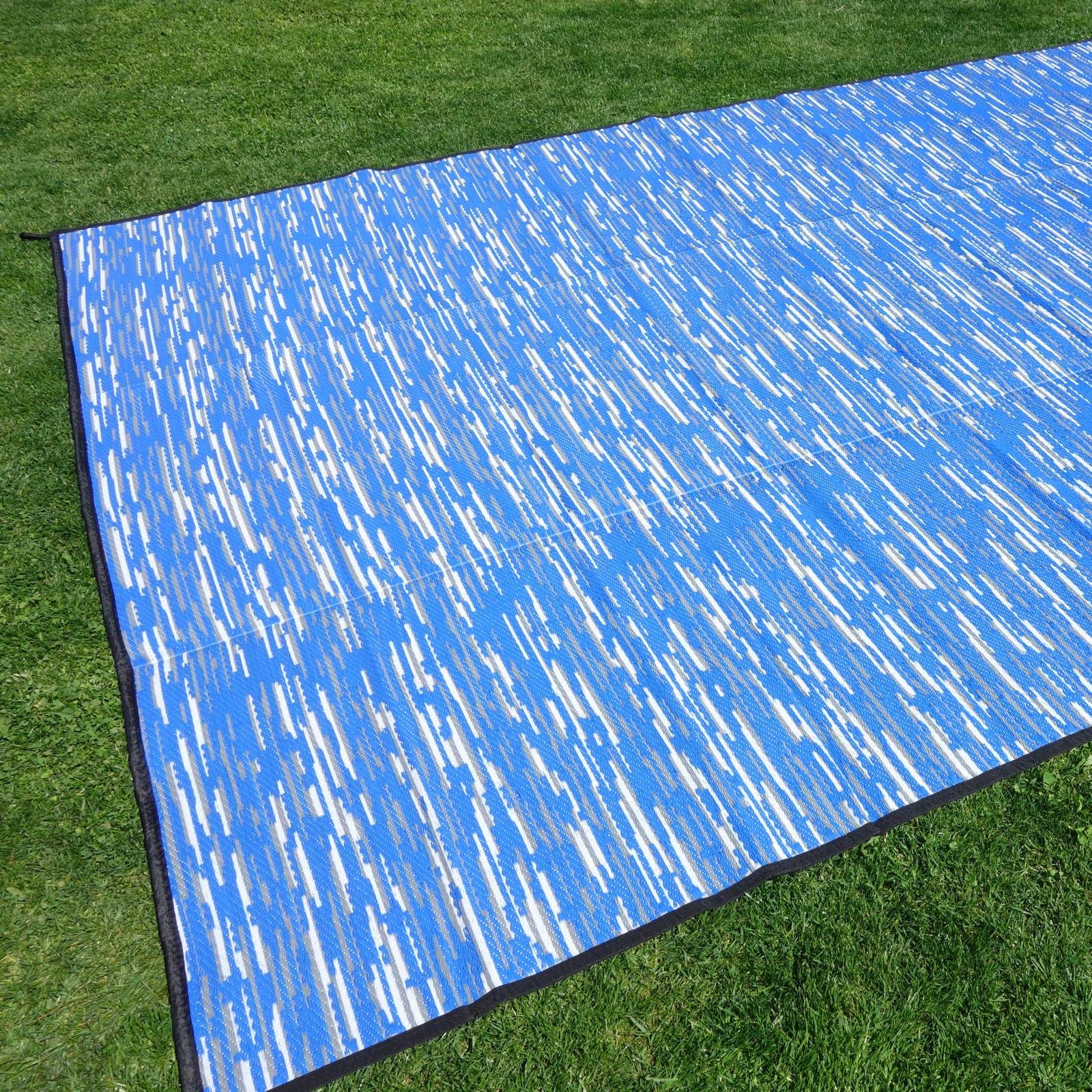 Outdoor Teppich WAVETEX Platin 2,7m x 4m blau-weiß *** VIELE GRÖSSEN + Farben * 450 g/m² Camping Zeltteppich Vorzelt Garten Spieldecke Wohnwagen Camper