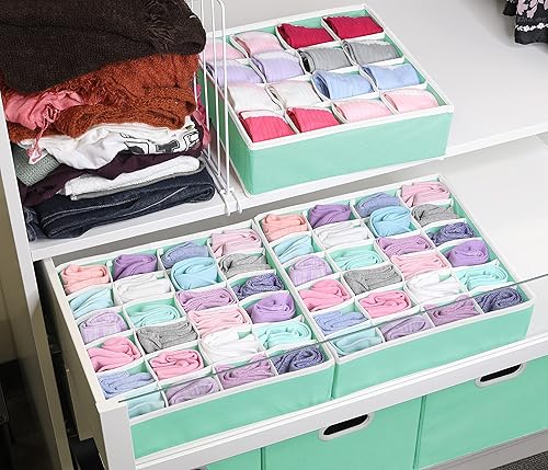 Miniatura 3 de Simple Houseware Paquete de 3 organizadores de cajones para calcetines, 24 + 24 + 16 celdas, turquesa