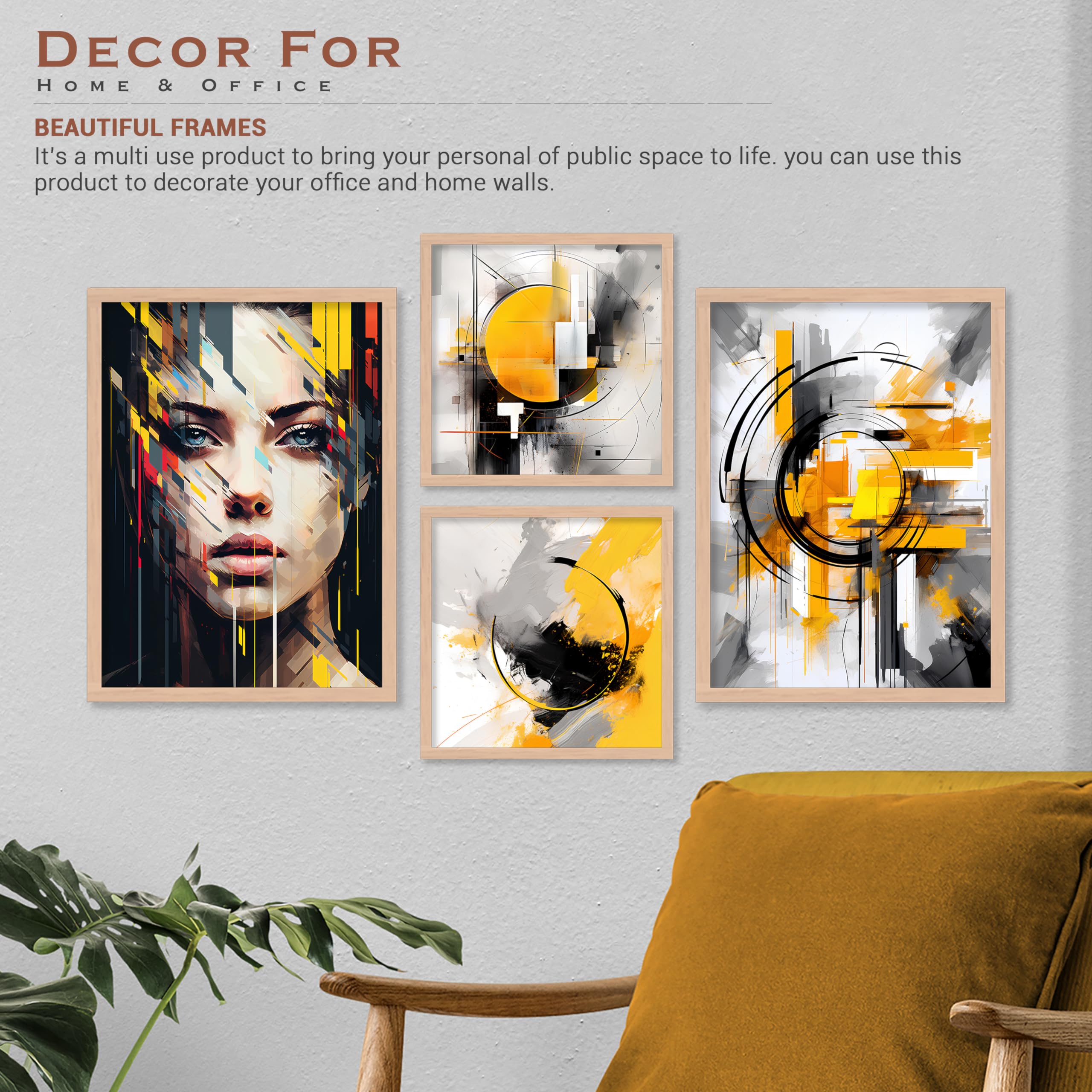 BANGERZ Modern Art Wall Decor Paintings For Living Room, Bedroom, Office - Decorative Framed Aesthetic Wall Posters Paintings For Wall Decoration (Set of 4) (Medium, Artwork 2) 3