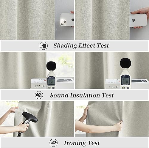 Miniatura 6 de KEQIAOSUOCAI Cortinas opacas con textura de lino, cortinas de bloqueo de calor y luz completa, cortinas plisadas de estilo bohemio con pestaña