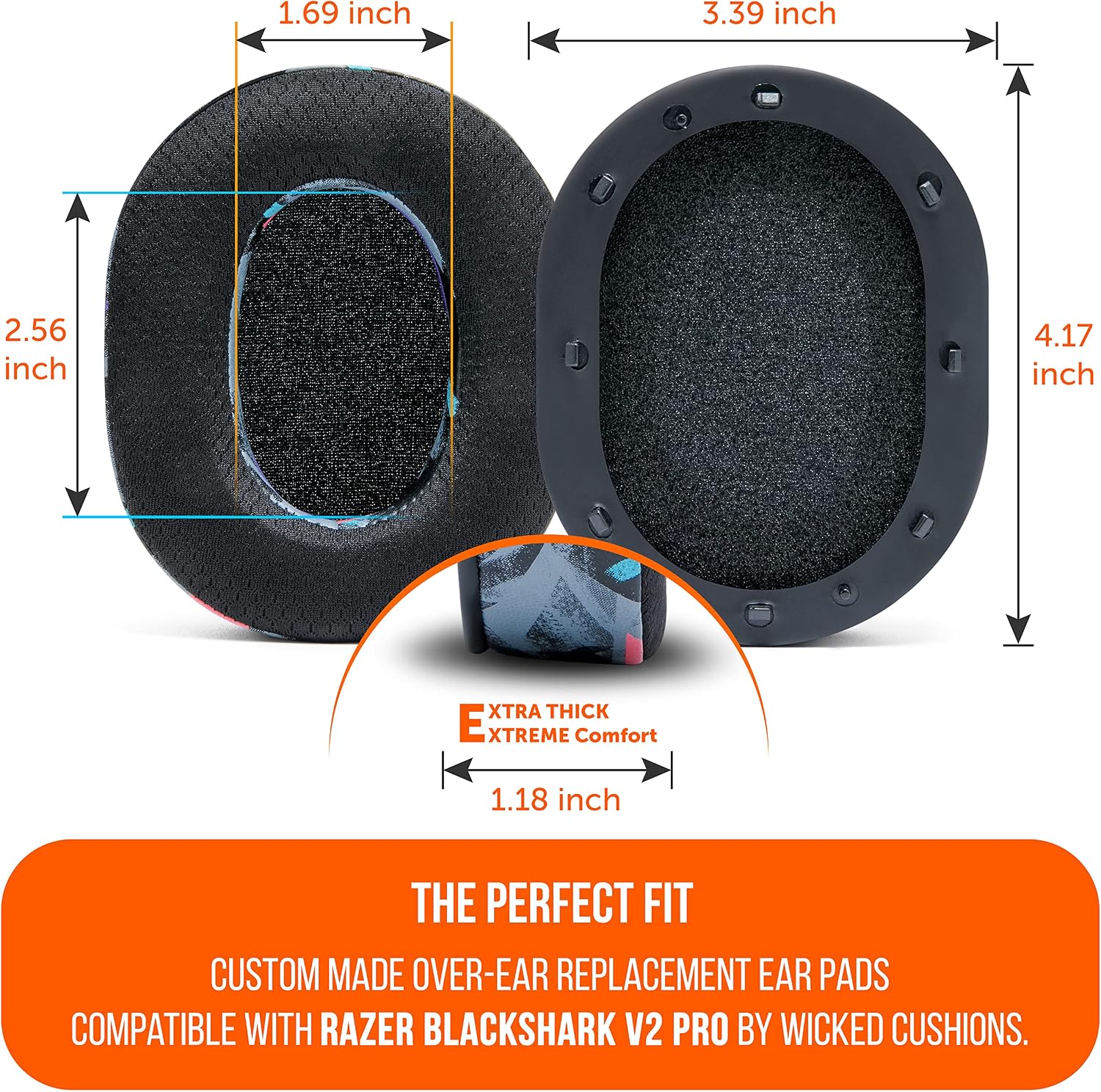 WC Freeze Blackshark - Cooling Gel Earpads for 2020-2022 Razer Blackshark V2 & V2 Pro (Does Not Fit 2023 Model) by Wicked Cushions - Boost Comfort, Thickness, & Sound Isolation | 90's Black