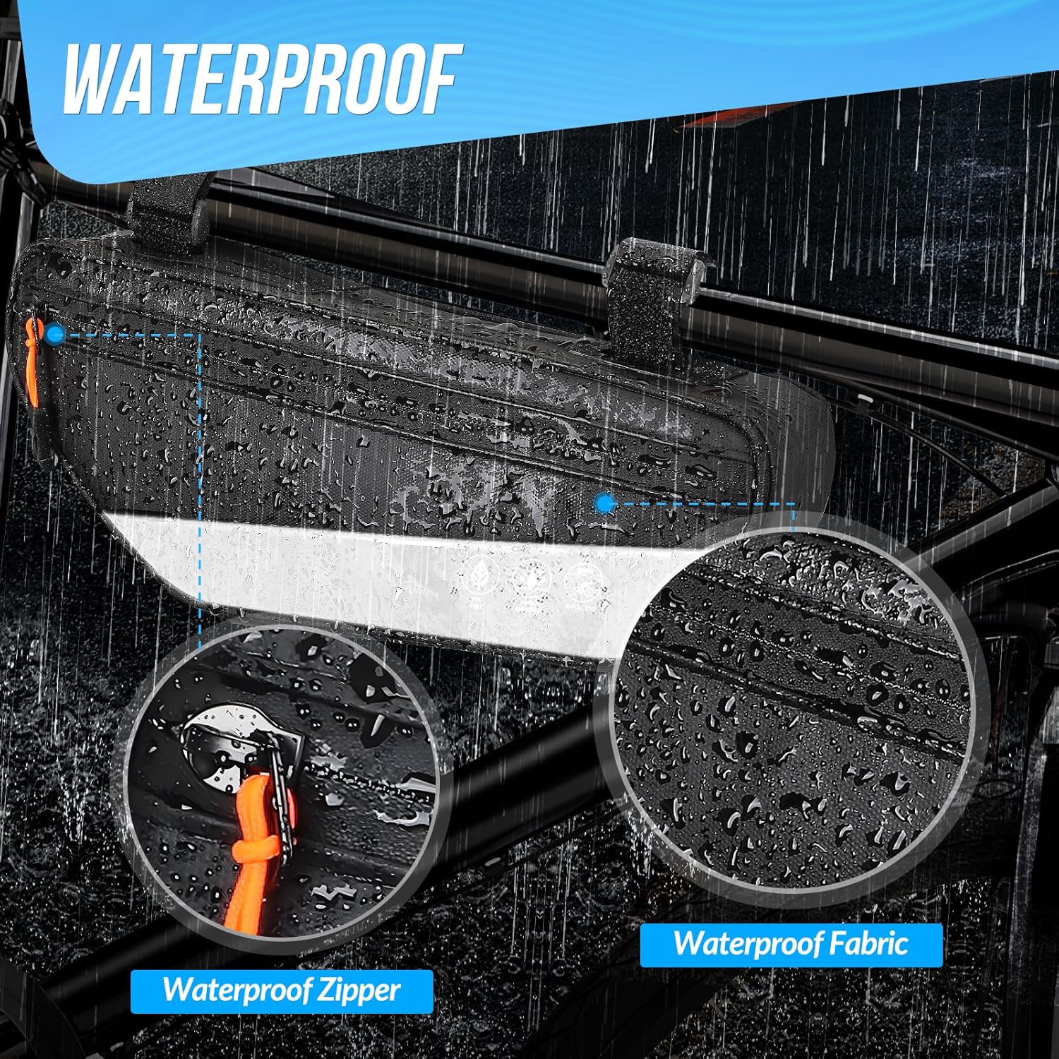 WOTOW Bike Frame Bag - Waterproof Bike Triangle Bag with Side Pocket - Reflective Bicycle Under Tube Storage Pouch for Road Mountain Cycling Travel, 1.8L - Image 4