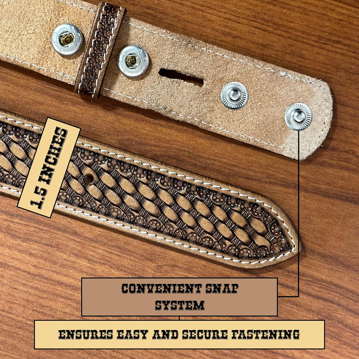 DANIEL'S ARTPLANET Western Belt for Men Full Grain One Piece Leather With Buckle Engraved Handmade Tooled 1.5” - Image 7