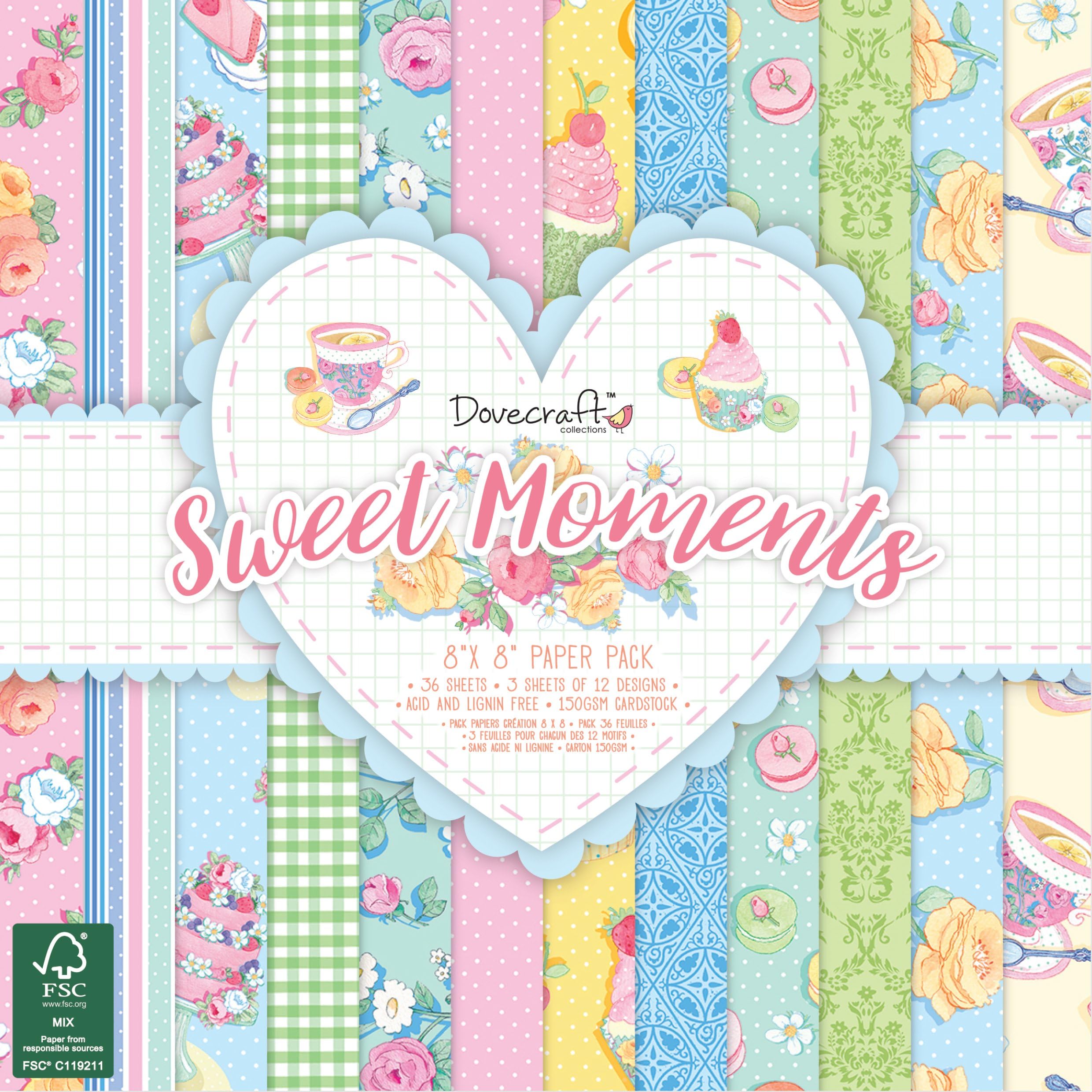 Dovecraft Sweet Moments Collection - Paper Pack 8"x8" (12 Designs, FSC)