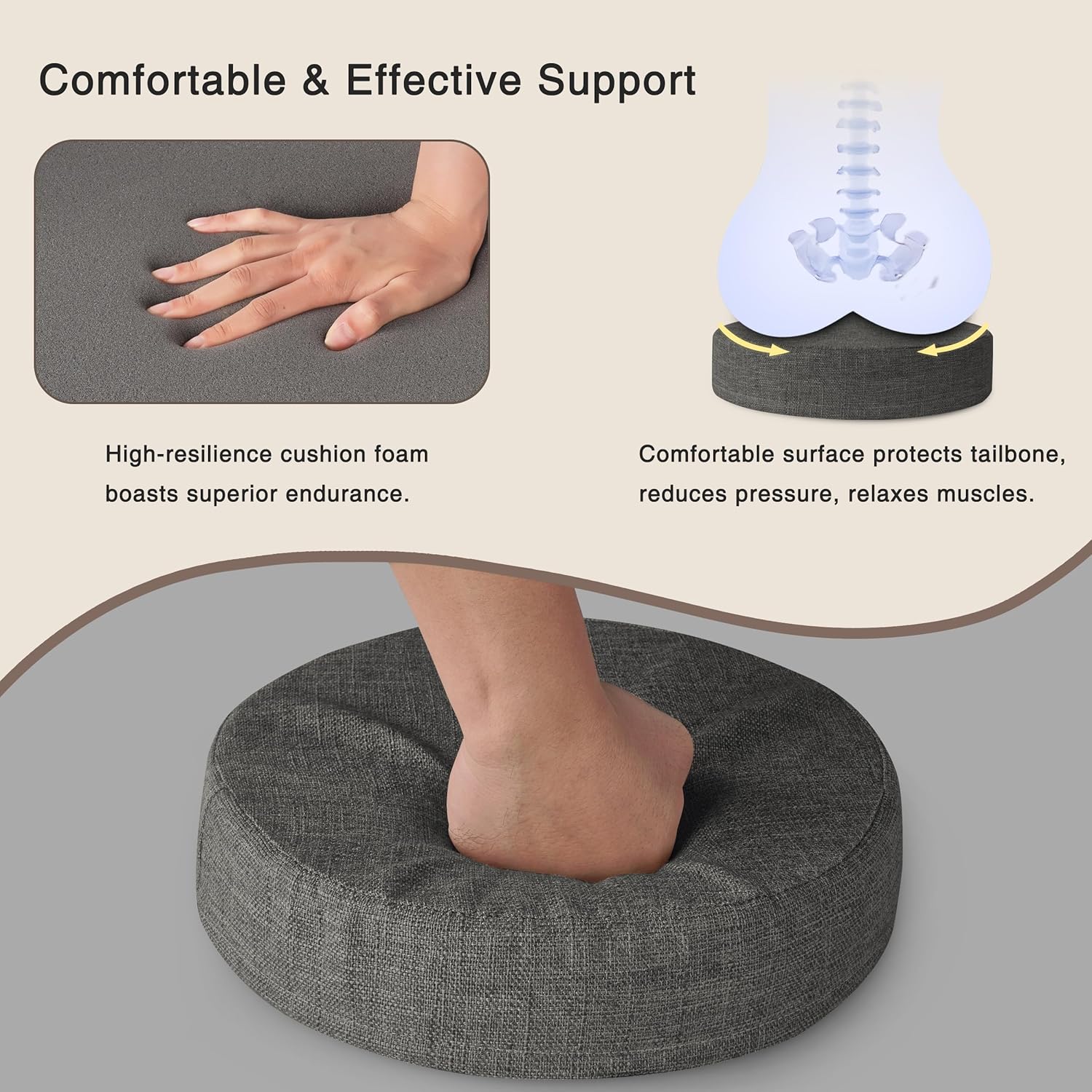 OVOV Round Bar Stool Cushions Set of 2 12"X12"X2.5" Round Chair Cushions with Anti-Skid Silicone Thick Padded Stool Pads, Dark Grey