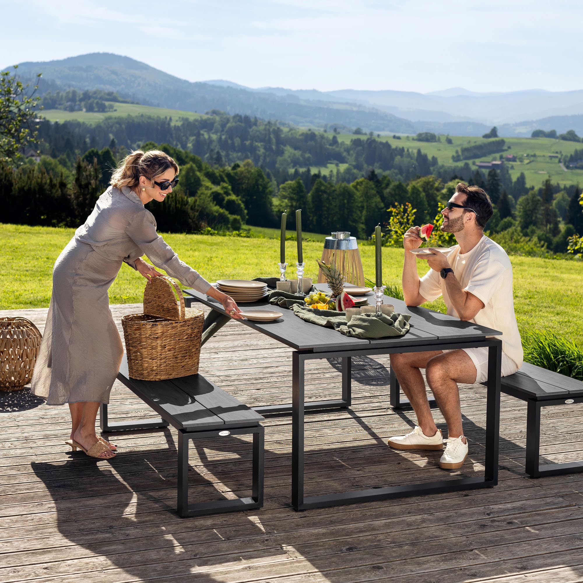 di volio Gartenbank Pisa aus Aluminium, Holzoptik, 160x36,5x41,5 cm, Gartenbank - wetterfest & langlebig, für Garten, Terrasse und Balkon (1)