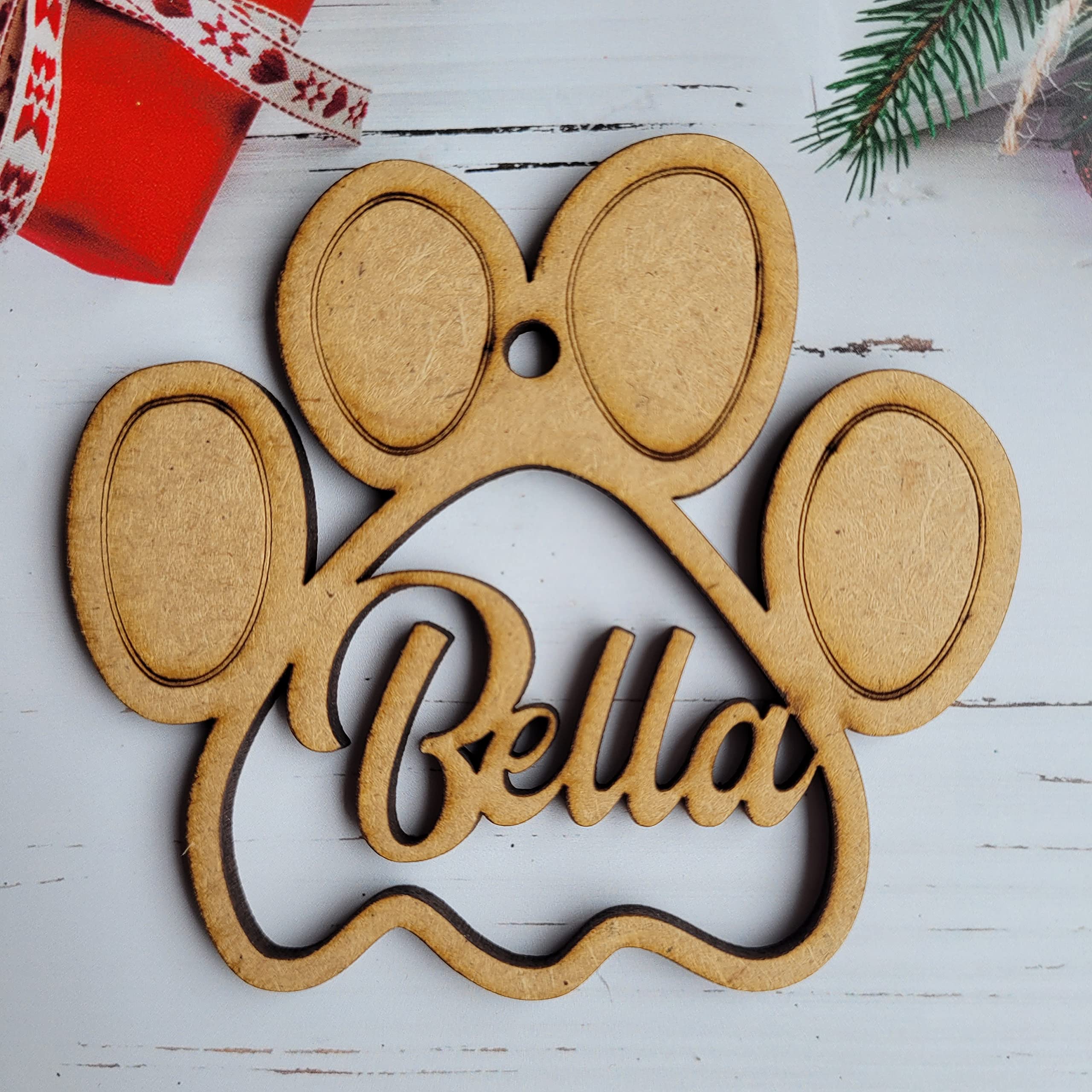 Fancy Crafts Wood Christmas Bauble Dog Paw Pet Cat Mdf Tree Ornament