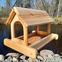 Vista 5 de 16 pulgadas colgante de madera de cedro arqueado mosca a través de la plataforma alimentador de pájaros o alimentador de ardillas para exteriores