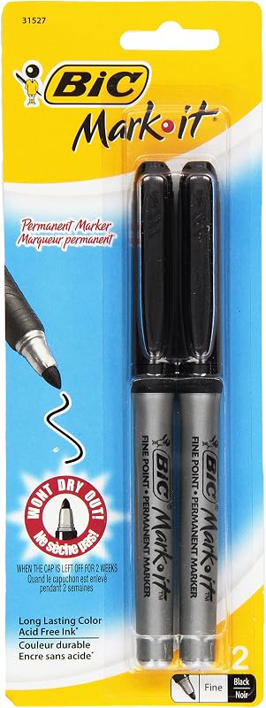 BIC Mark-It Permanent Marker, Fine Point, Black, 2 ct