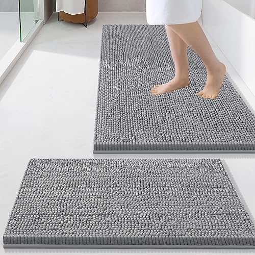 Smiry Juego de 2 alfombras de baño, felpilla suave y absorbente, lavable a máquina, antideslizantes, para bañera, ducha y suelo (34 x 21 + 24 x 16