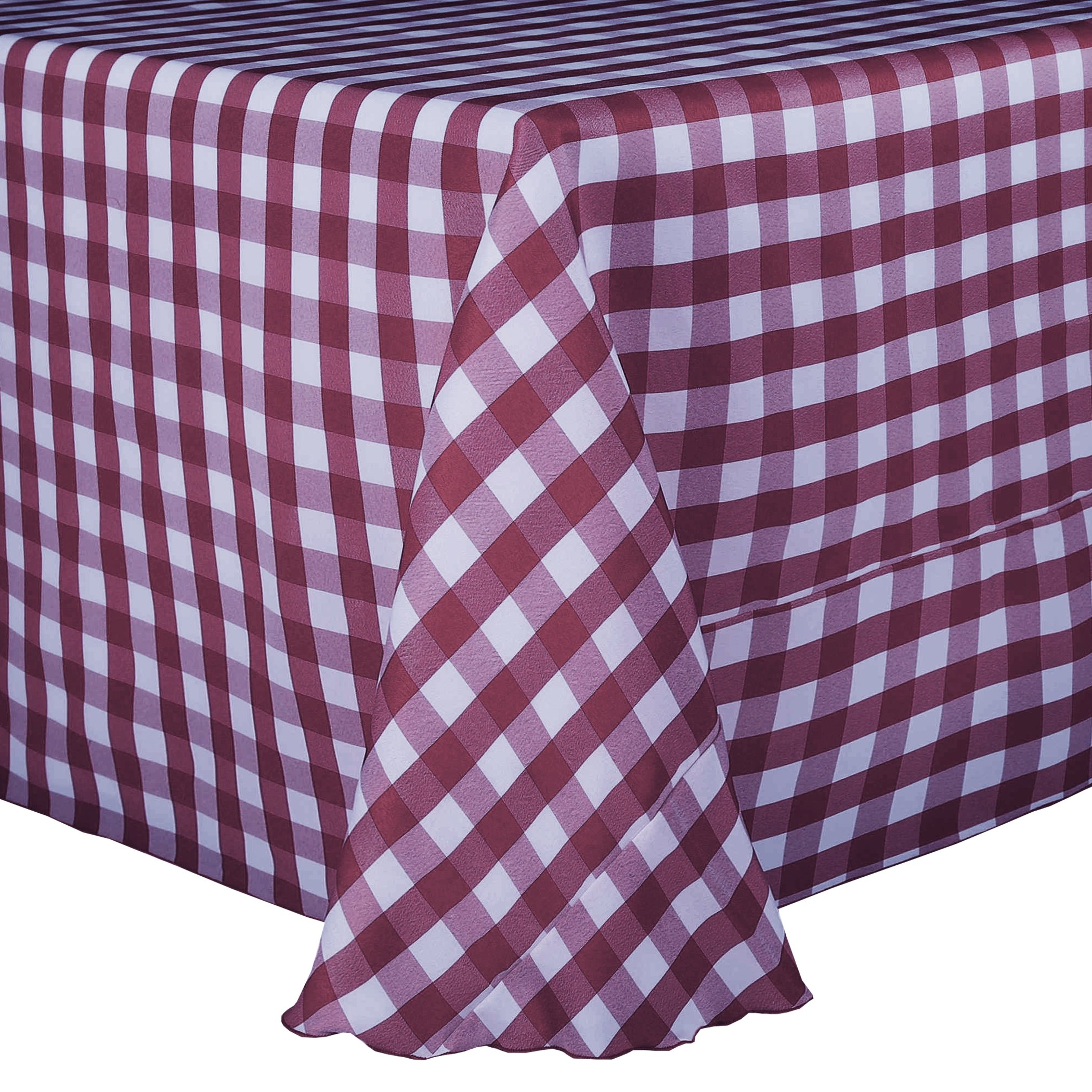 Ultimate Textile 70 x 104-Inch Oval Polyester Checkered Tablecloth Burgundy and White