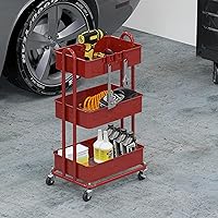 Vista 4 de Simple Houseware - Carrito de metal resistente de 3 niveles para rodar, rojo