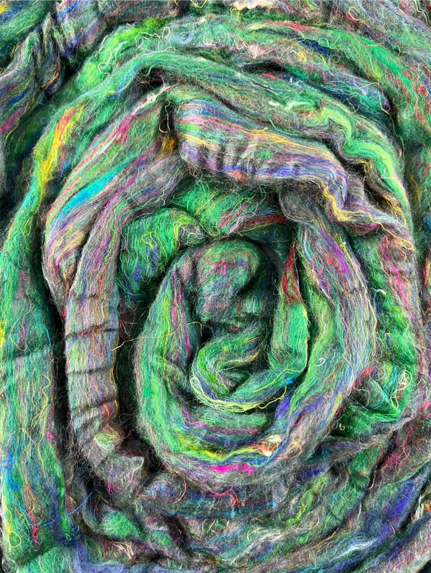 Gill-I-Am Sari Silk for Needle/Wet Felting & Spinning - Forest Haze- 20 GMS
