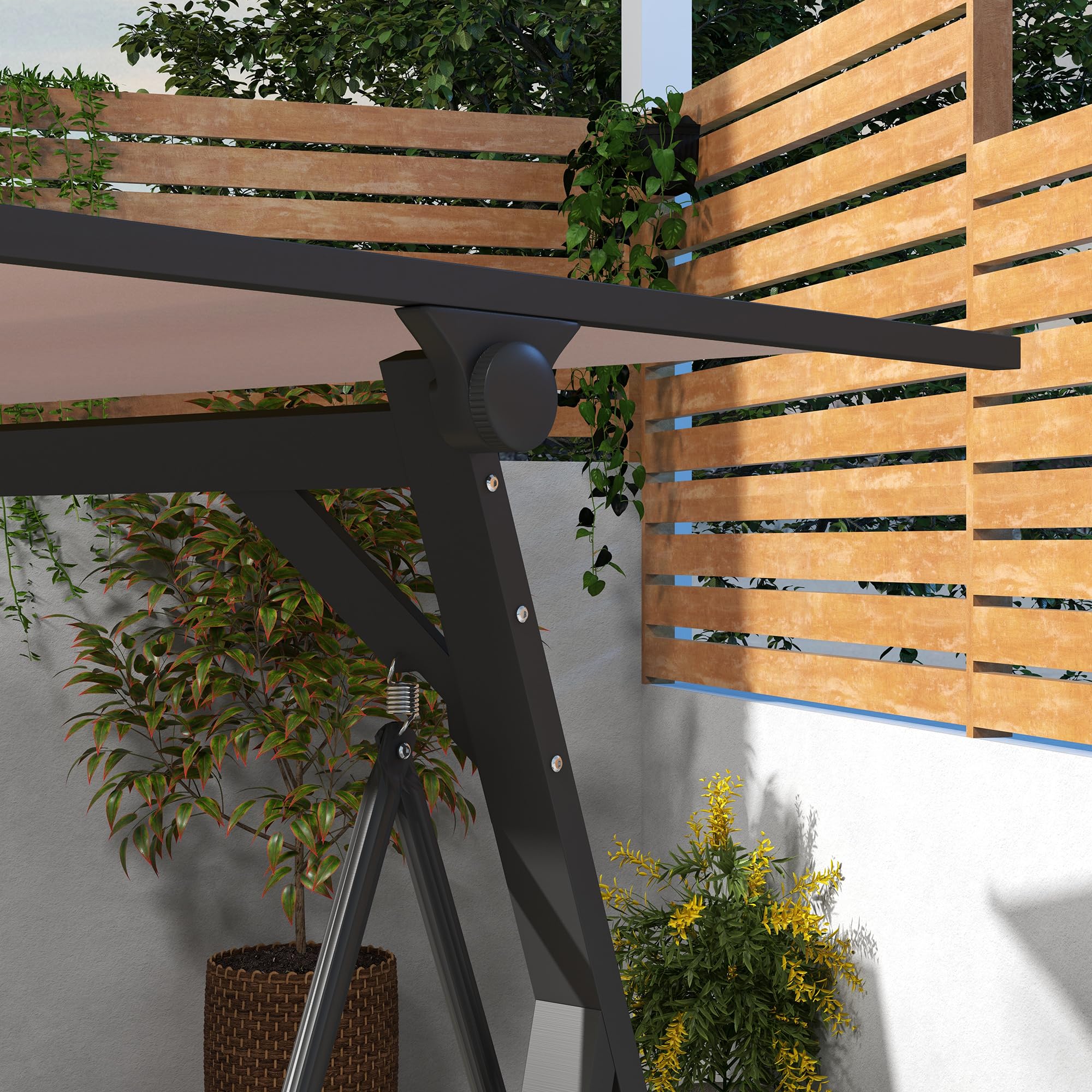 Outsunny Hollywoodschaukel 3-Sitzer Schaukelbank mit Kissen, Gartenschaukel mit regulierbarem Dach, bis zu 300 kg Tragfähigkeit, 205 x 130 x 175 cm, Khaki