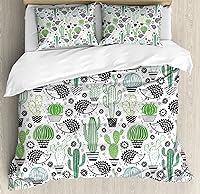 Vista 323 de Ambesonne Juego de funda de edredón color menta, líneas onduladas horizontales a rayas blancas abstractas de tonos suaves, exhibición de arte