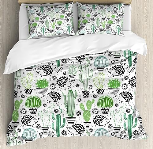 Miniatura 323 de Ambesonne Juego de funda de edredón color menta, líneas onduladas horizontales a rayas blancas abstractas de tonos suaves, exhibición de arte