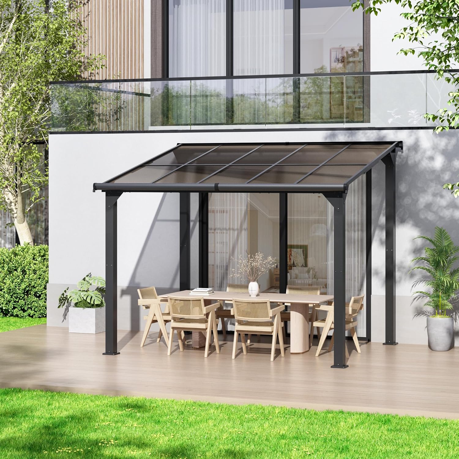 HOGYME Outdoor Lean-to Pergola Gazebo installed on a patio
