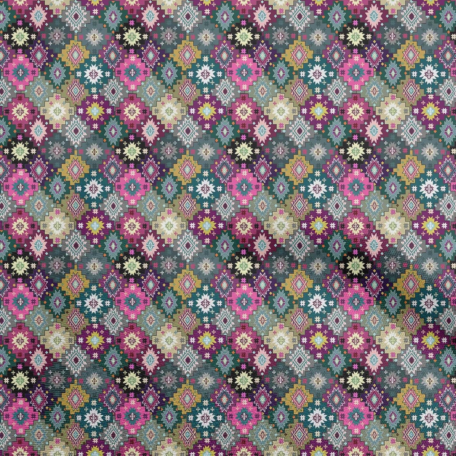 oneOone Cotton Jersey Light Blue Fabric Asian Kilim Quilting Supplies Print Sewing Fabric by The Yard 58 Inch Wide-22