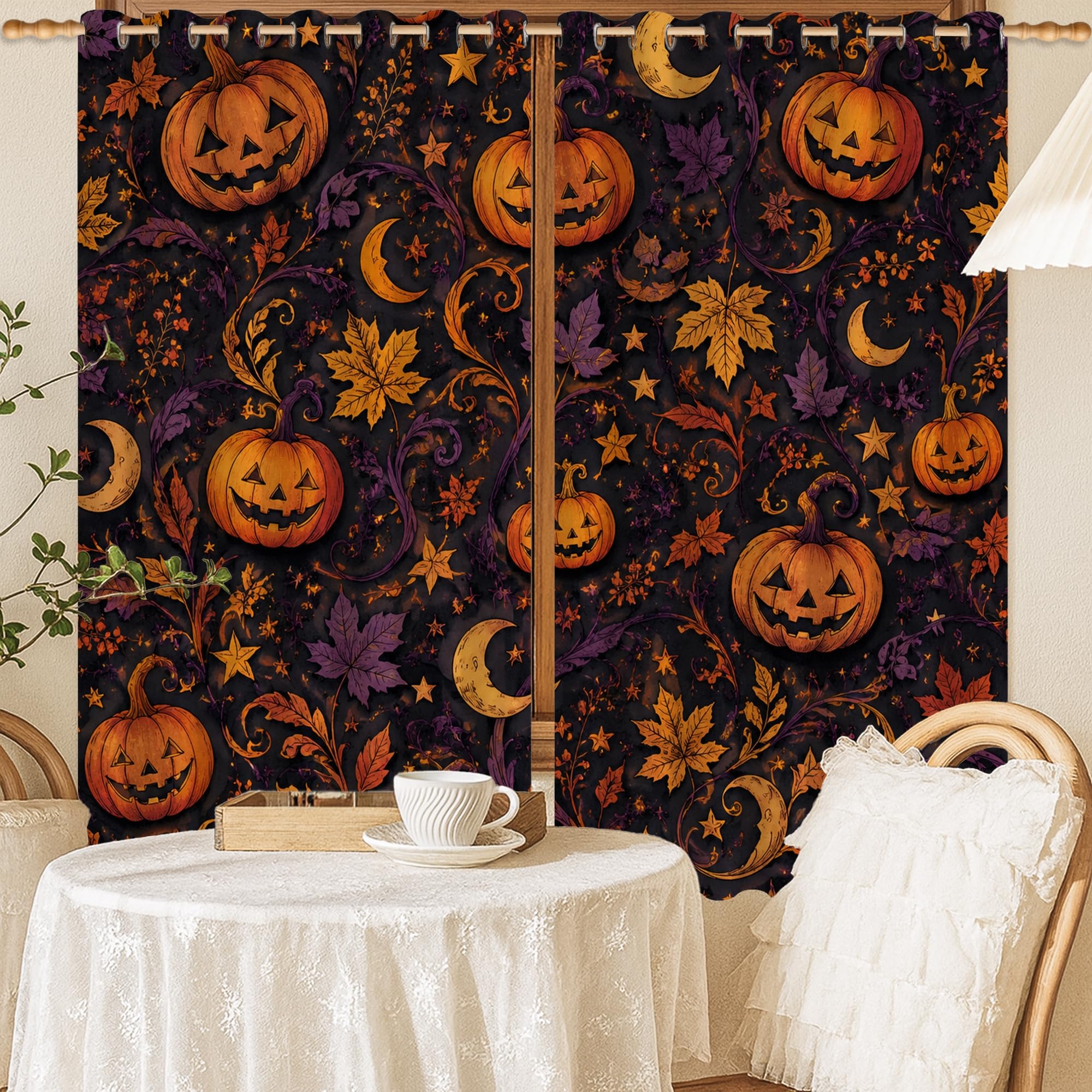 Rideaux occultants Halloween orange lavables pour bloquer la lumière de la chambre