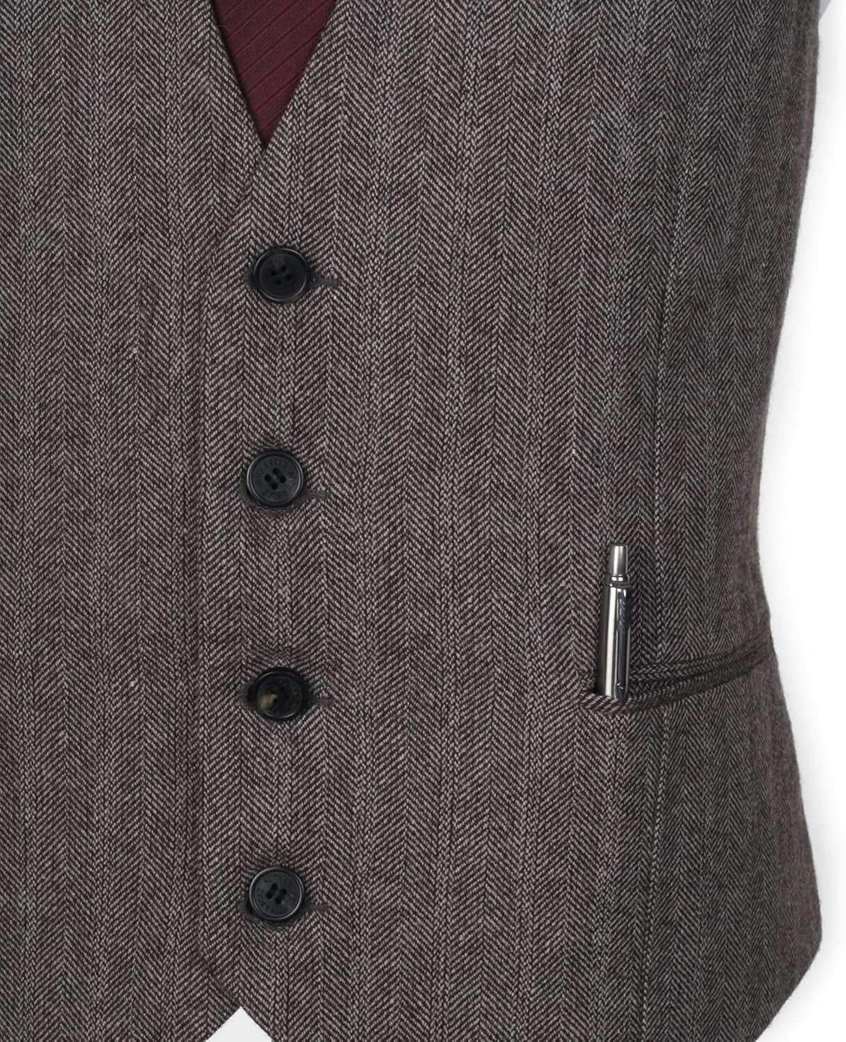 Ruth&Boaz 3Pockets 4Buttons Wool Herringbone Tweed Business Suit Vest - Image 4