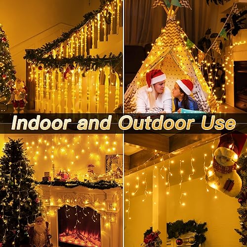 Miniatura 9 de Luces de carámbano para exteriores, 216 LED de 24 pies, luz de Navidad impermeable para exteriores con 8 modos y temporizador, luces de carámbano de