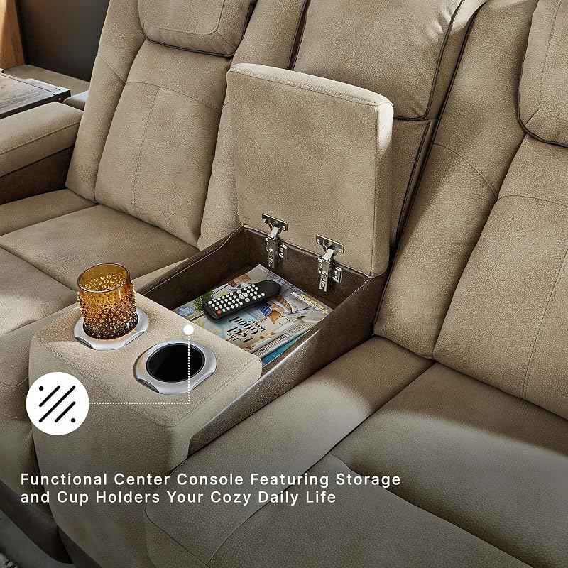 Signature Design by Ashley Power Reclining Loveseat with Console, Sand image 7