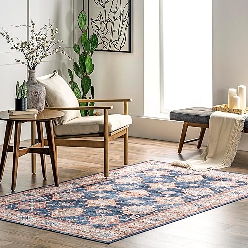 nuLOOM Finley - Alfombra de área ultra fina, lavable a máquina, estilo vintage, envejecida, 8 x 10 pies, azul marino