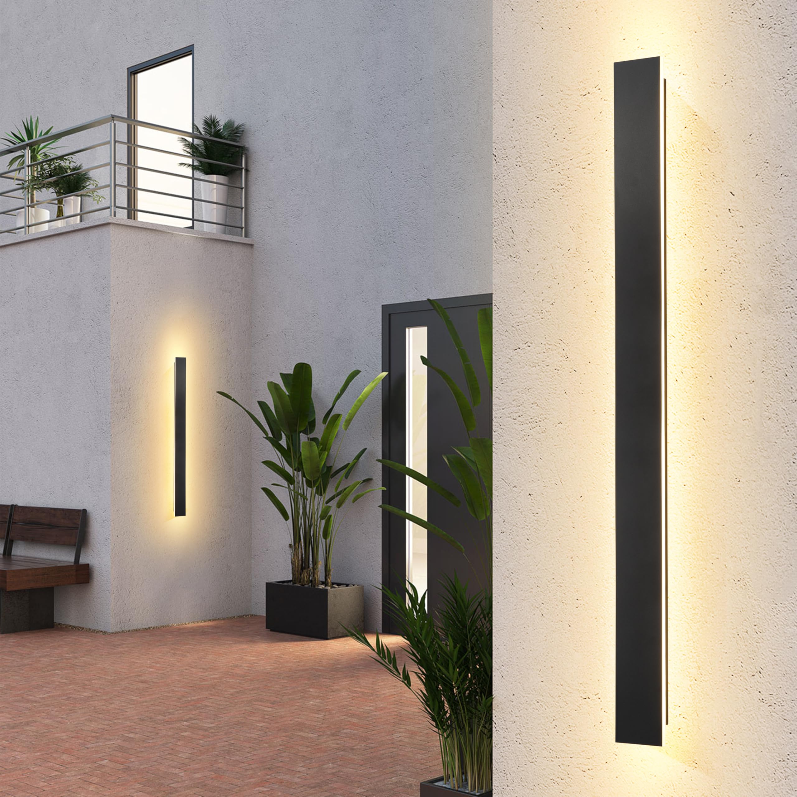 100CM LED Wandleuchte Aussen Lange Wandlampe Schwarz Ip65 3000K | Außenleuchte Außenwandleuchten Hauswand Wasserdicht Outdoor Wand Lampe Terrasse Gärten, Villa , Warmes Licht Anthrazit Innen