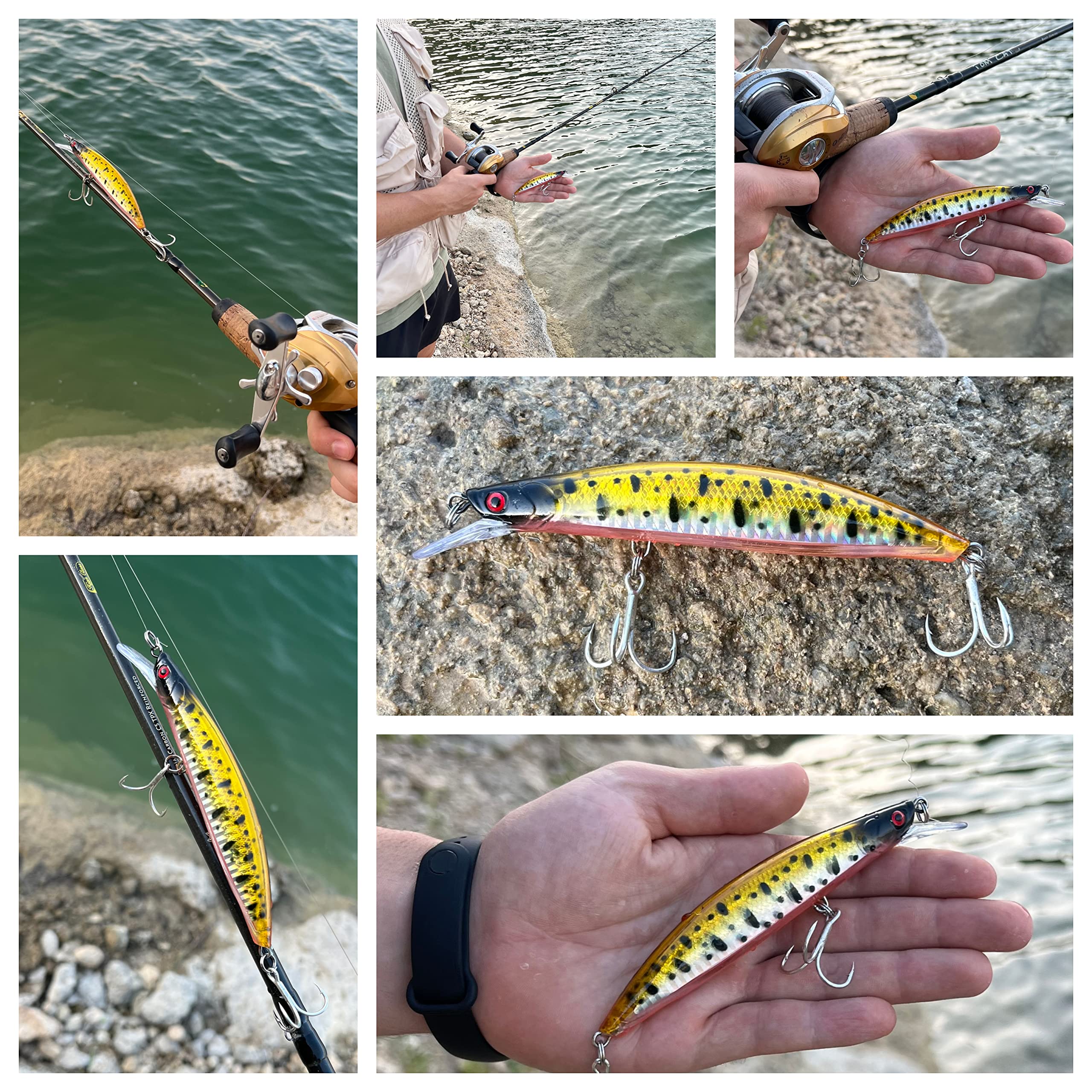 Señuelos de Pesca Spinning – Minnow spinning Lubina – Señuelos spinning mar – Señuelos Artificiales de pesca – Señuelos Flotantes Artificiales – Cebos Lucio/Black Bass/lubina – Pesca pantano y mar – 13cm y 23 gramos