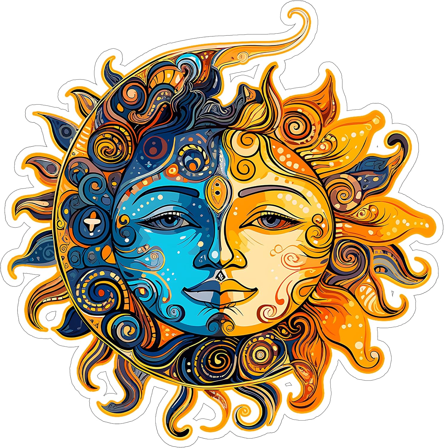 Sun and Moon Waterproof Vinyl Sticker 4 Inch Decal