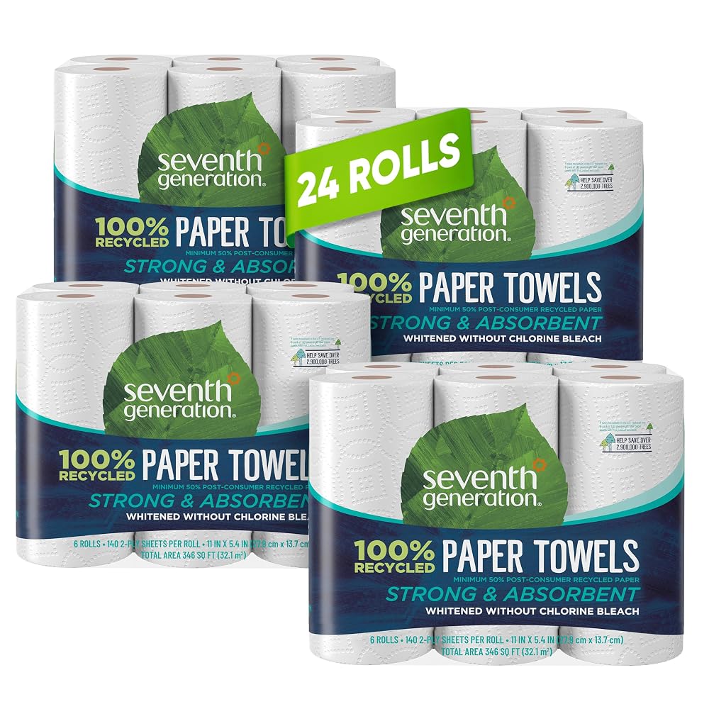 Seventh Generation Paper Towels 2-Ply 4 Pack 100% Recycled Paper 6 Rolls