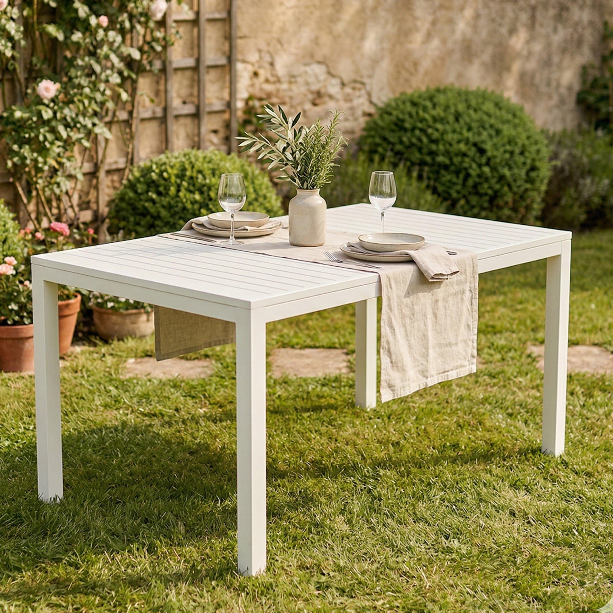 Dmora - Tavolo da esterno Maratea, Ripiano rettangolare da pranzo, Tavolo da giardino multiuso, 100% Made in Italy, 150x90h72 Cm, Bianco