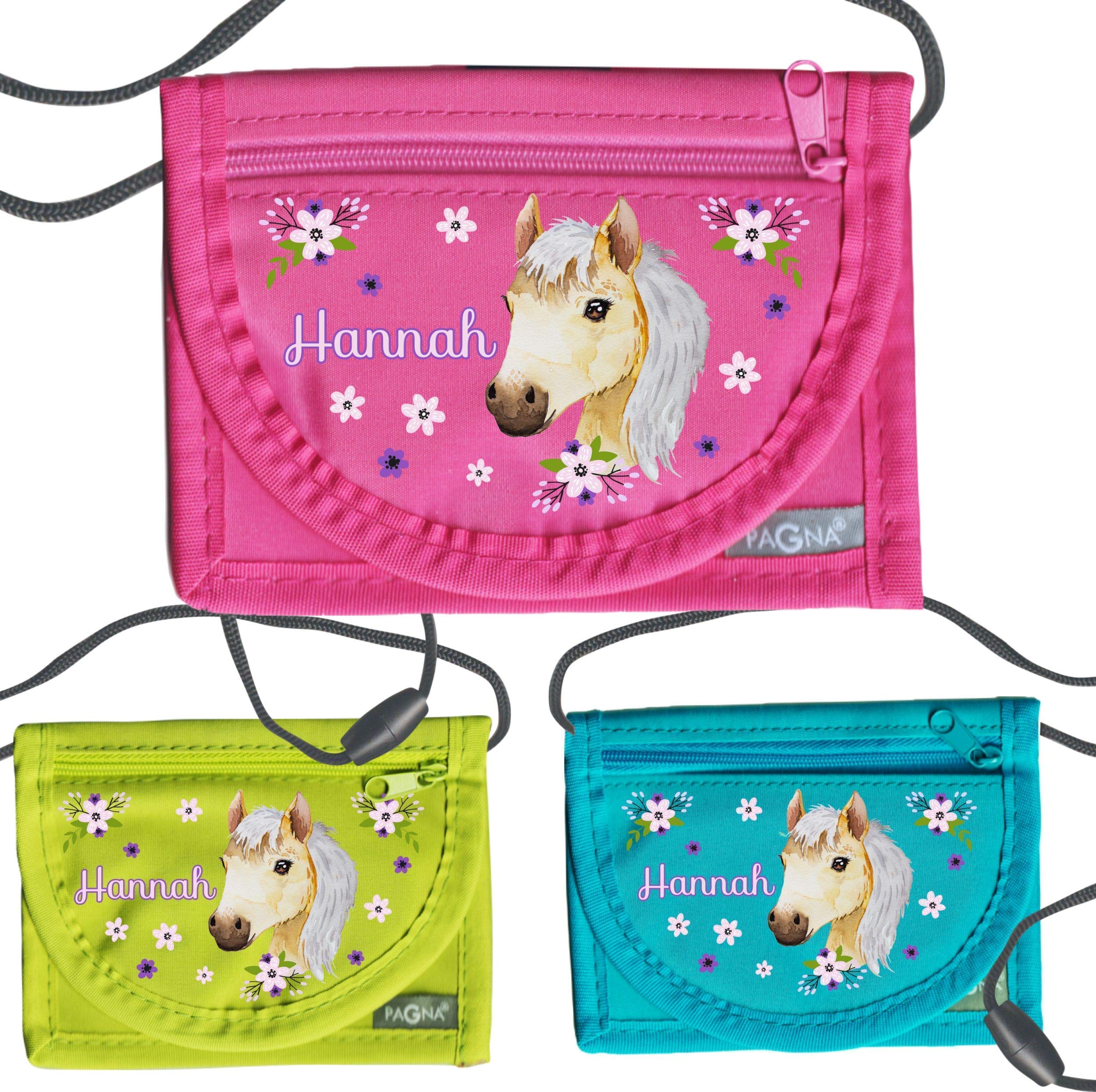 MissRompy | Brustbeutel Pferd mit Name (780) und Sicherheitsverschluss Umhängebeutel breast bag Portemonnaie