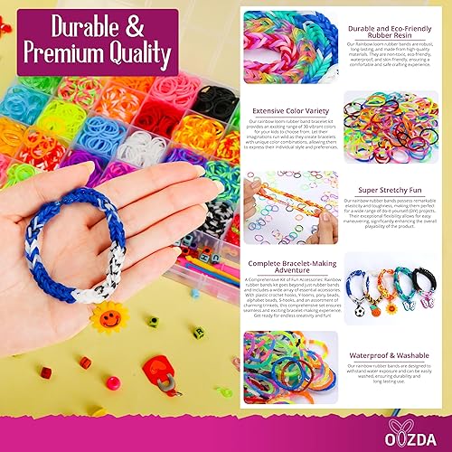 Miniatura 3 de OOZDA Kit de pulsera de banda de goma con un gancho de ganchillo de metal, kit de fabricación de pulseras de telar de 28 colores para niños, kit de