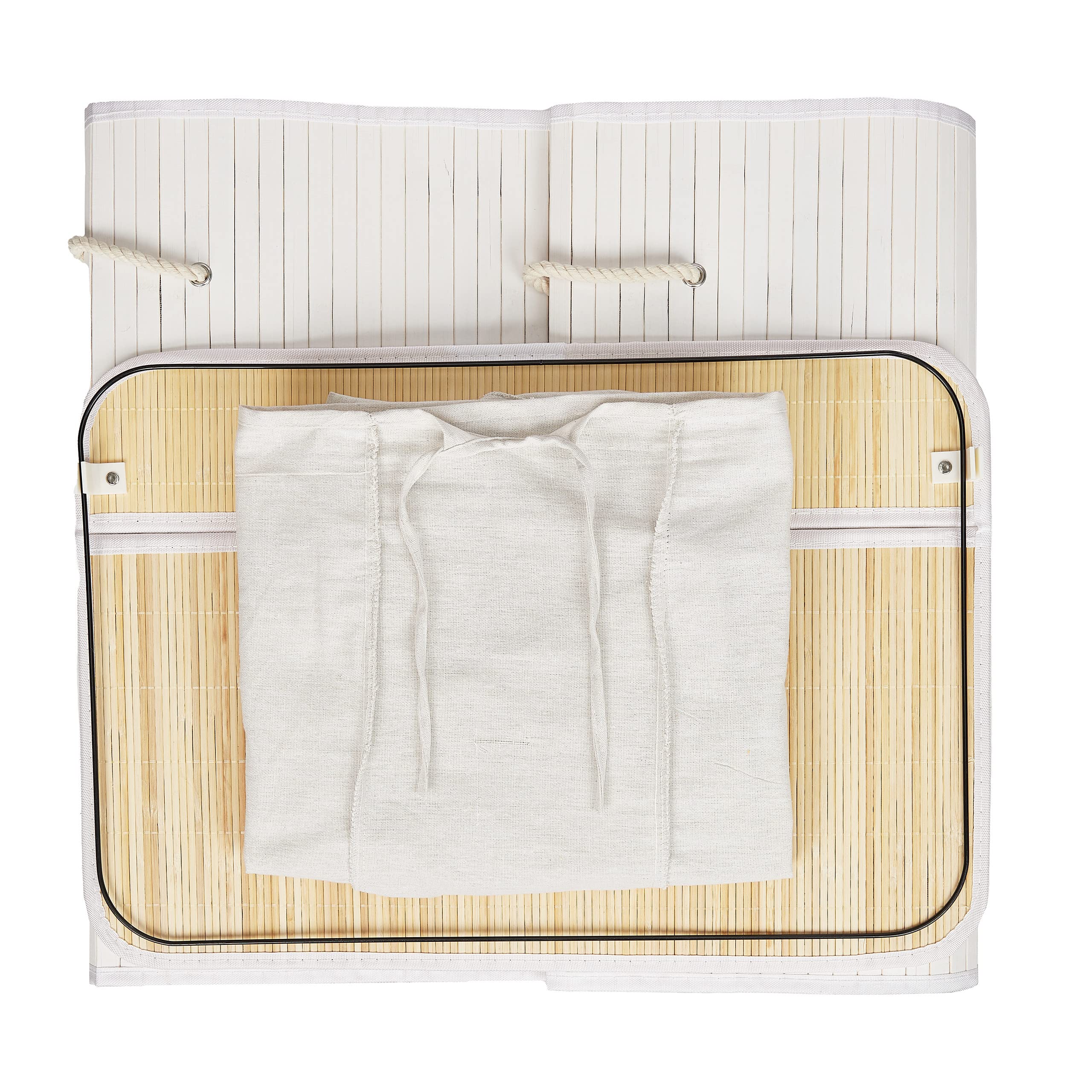 Relaxdays Cesto Ropa Sucia, 3 Compartimentos, con Tapa, Cesta Colada Rectangular, 62 x 62,5 x 42,5 cm, Bambú, Blanco