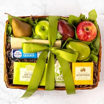 Fathers Day Fruit Basket Gift with Cheese & Meat Gourmet Snack Basket for Dad with Fresh Fruit and Nuts, Fathers Day Gift Ideas