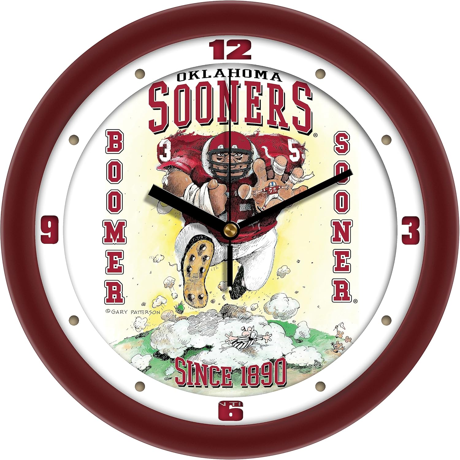 SunTime Oklahoma Sooners Football Wall Clock, Steamroller by Gary Patterson, Non Ticking Silent Movement, 11.5"