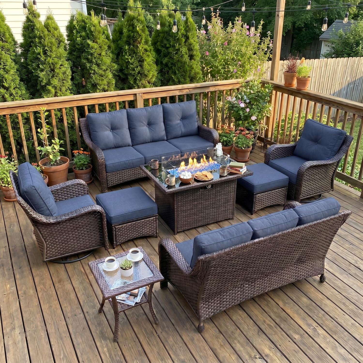 LayinSun 8 Piece Wicker Outdoor Furniture Set with 6-inch Comfy Cushions