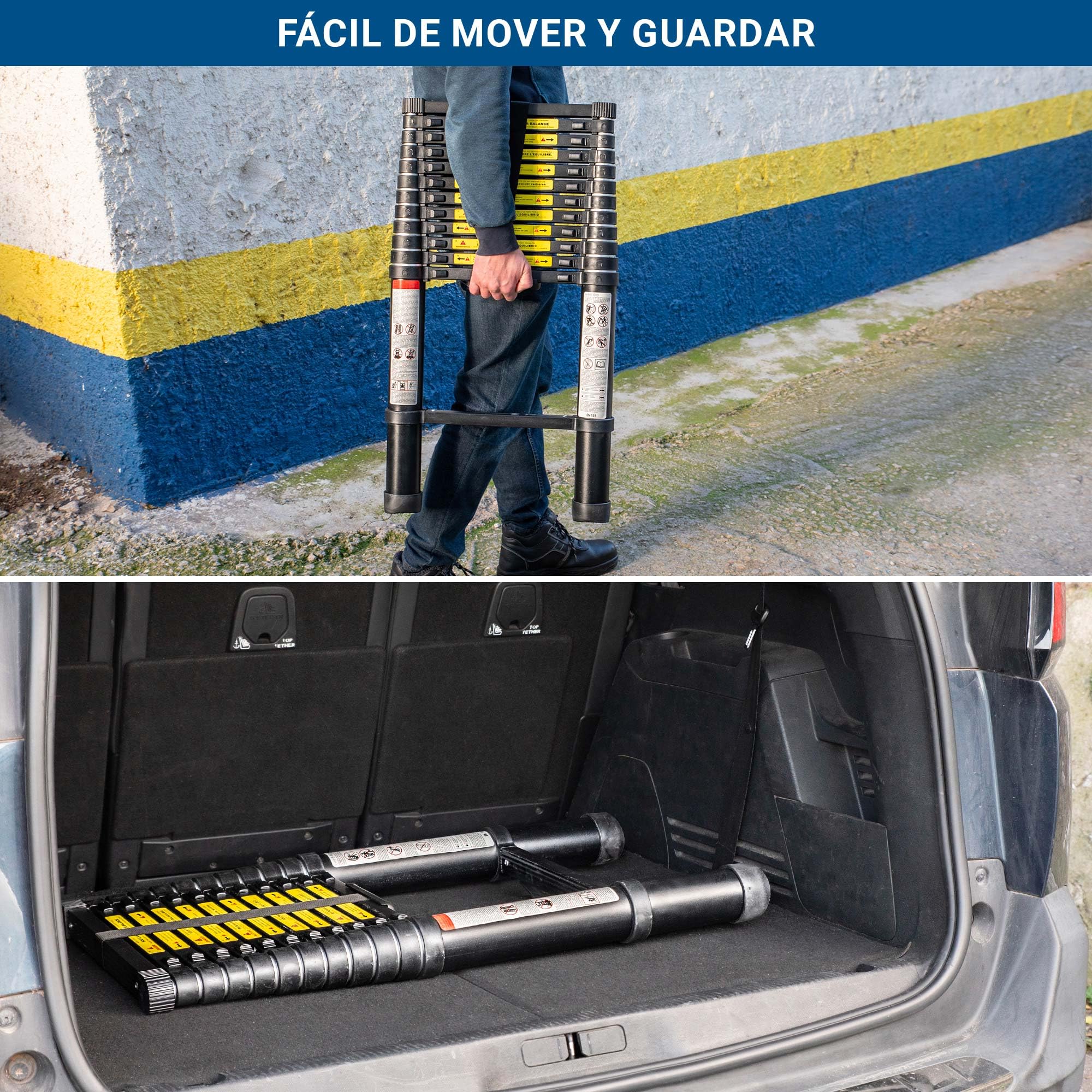 HOSTRÖM Escalera telescópica de 4,4 m TELESCOO15, Aluminio, Plegable, Extensible, Altura máxima de Trabajo 5,3 m, Norma EN131, garantía de 5 años.