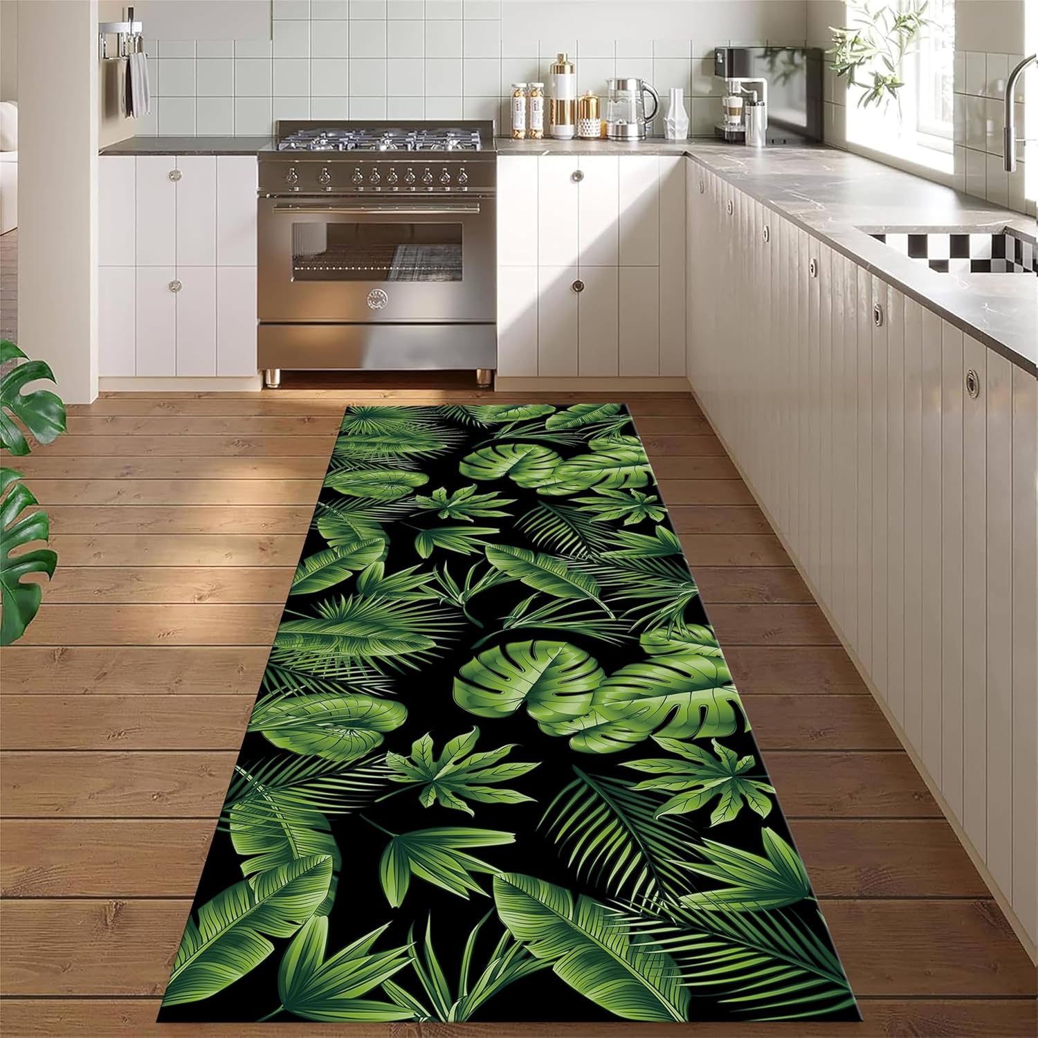 RUGROOMPalm Leaf Runner Rug 2x4ft Tropical Palm Leafs Banana Leafs Print for Living Room Patio Hallway Bedroom Entrance Soft Non-Slip Hallway Rug Indoor Outdoor Rug Entrance Mats